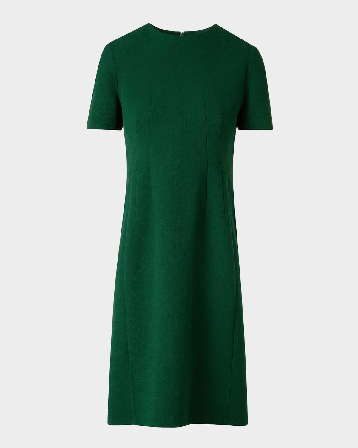 short-sleeve wool crepe sheath dress