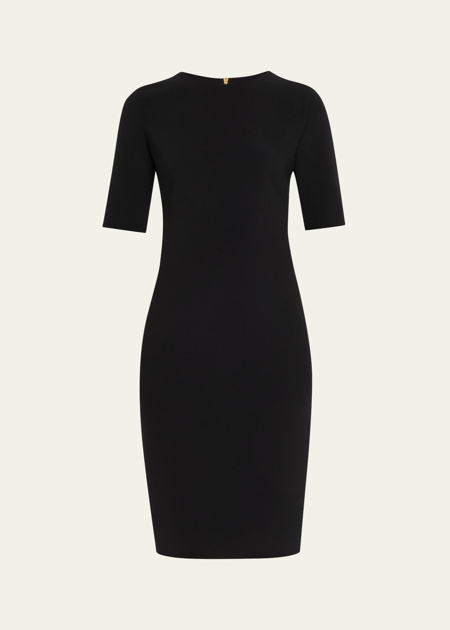 short-sleeve wool crepe stretch dress