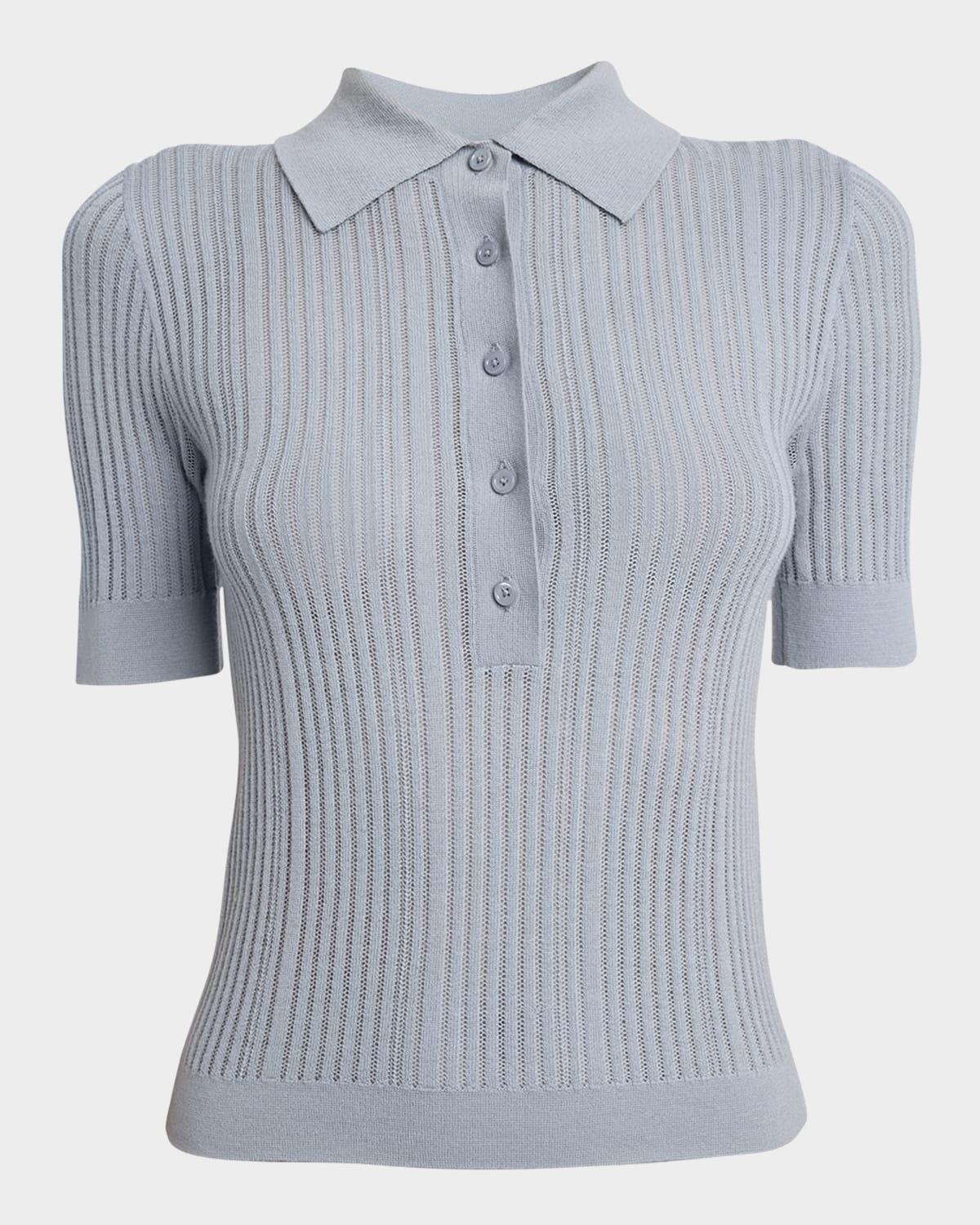 short-sleeve wool knit polo shirt