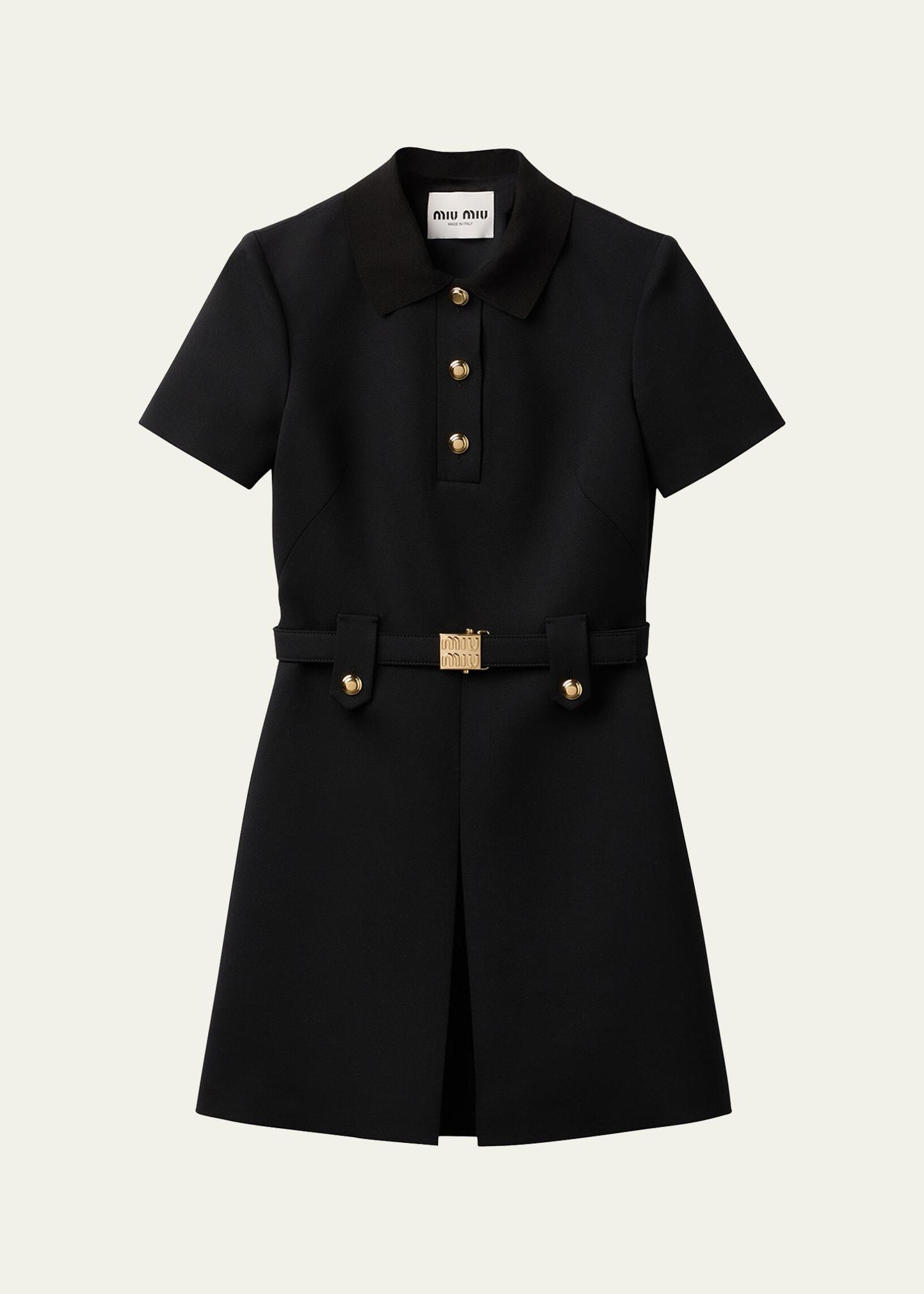short-sleeve wool mini dress with belt