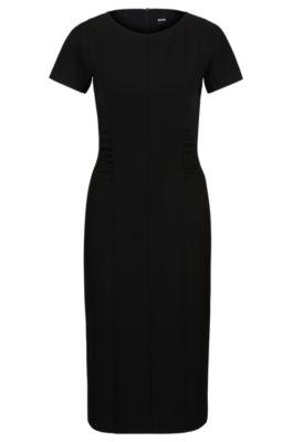 short-sleeved business dress with gathered details- black women's business dresses