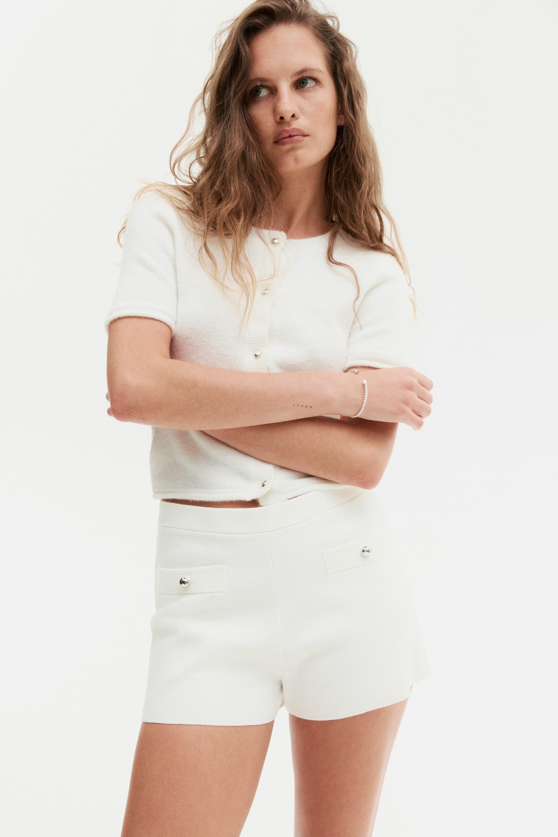 short-sleeved fine-knit cardigan