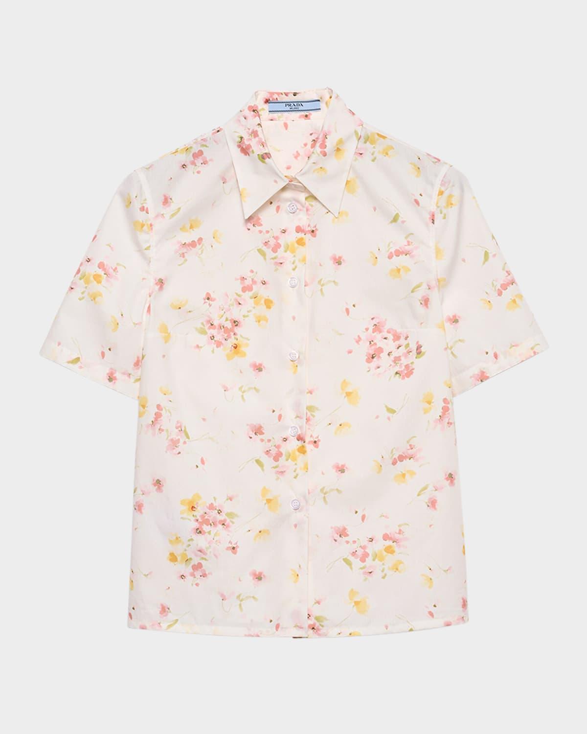 short-sleeved floral poplin shirt