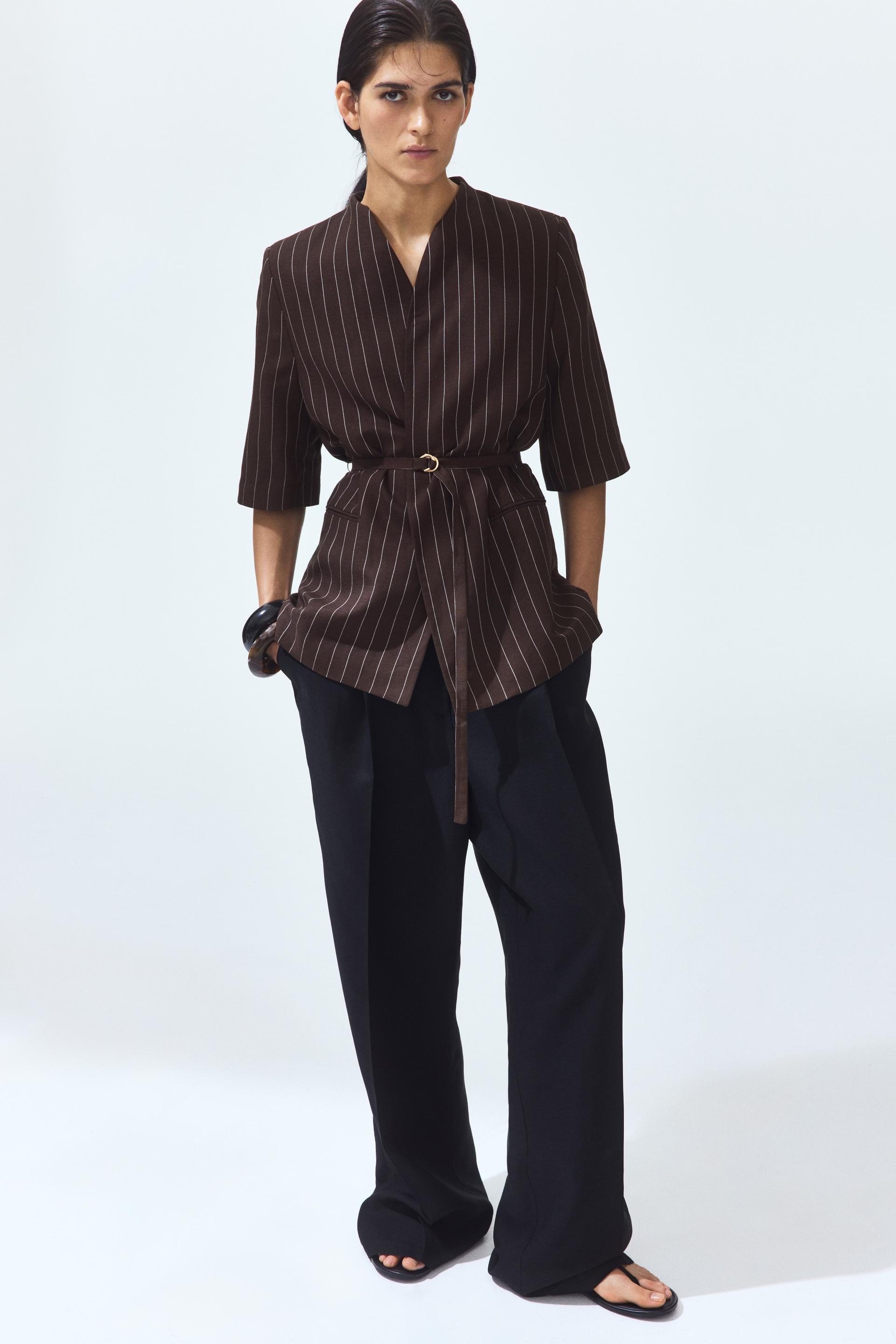 short-sleeved linen-blend jacket