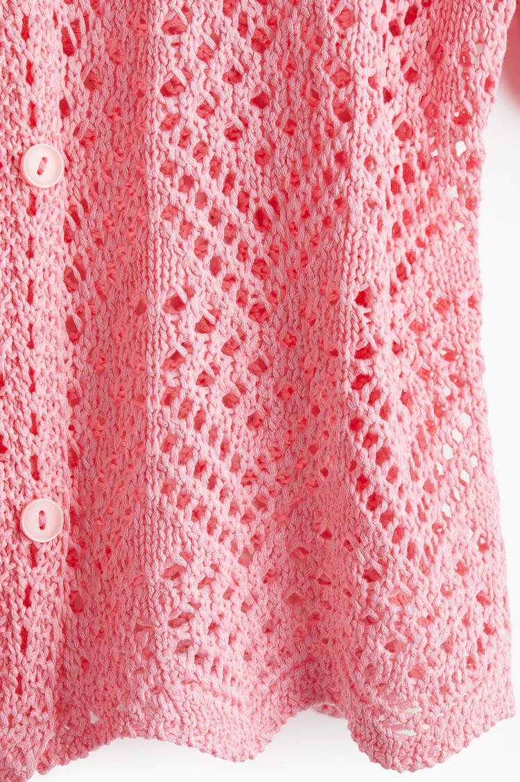short-sleeved pointelle-knit shirt