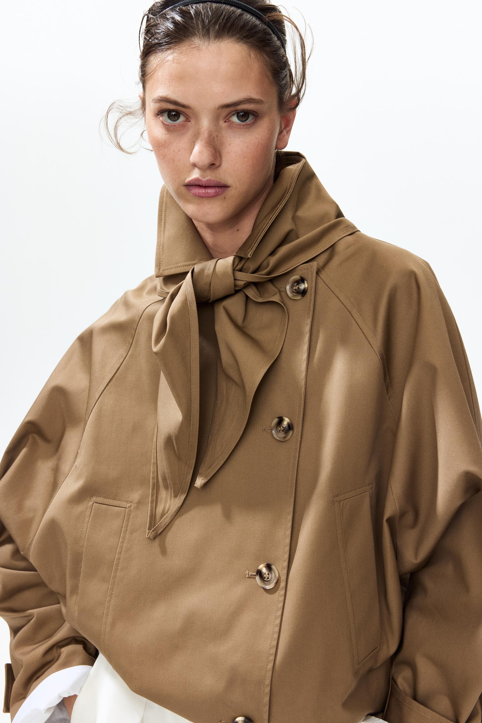 short trench coat with scarf
