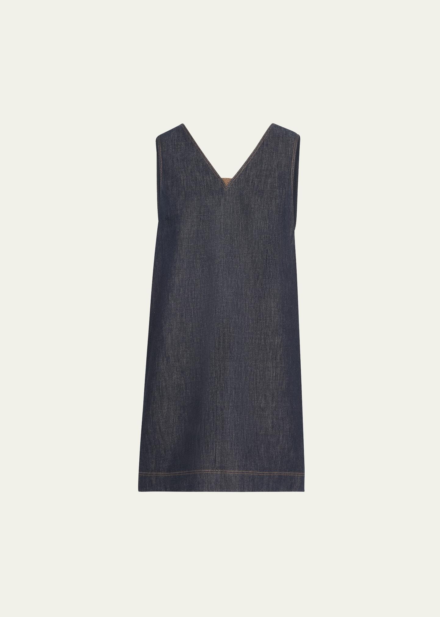 short v-neck denim tank dress with monili insert