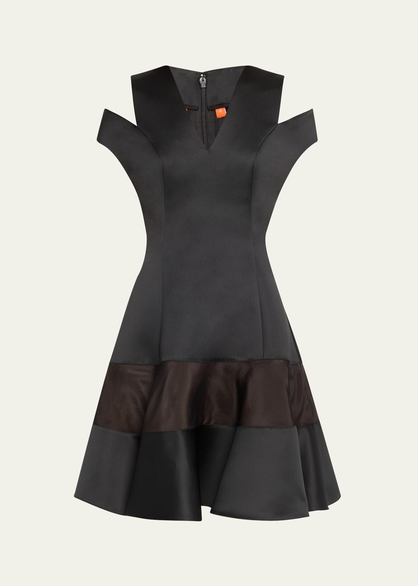 shoulder cut out flounce satin organza dress