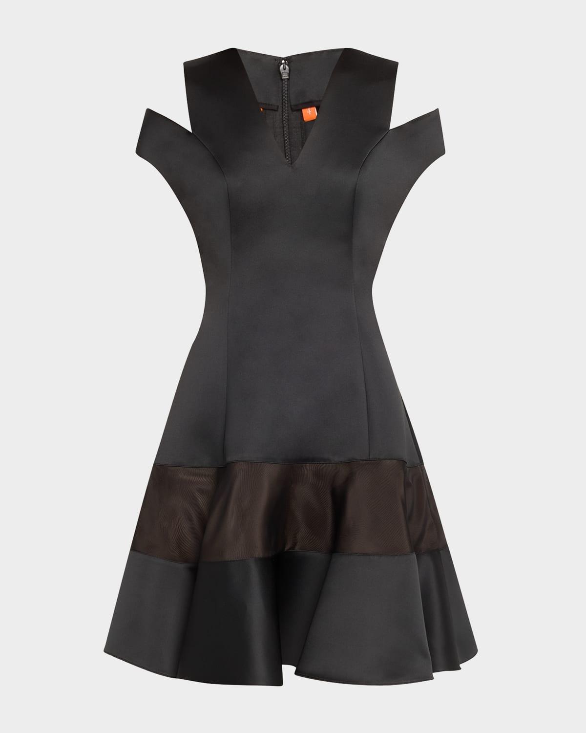 shoulder cut out flounce satin organza dress