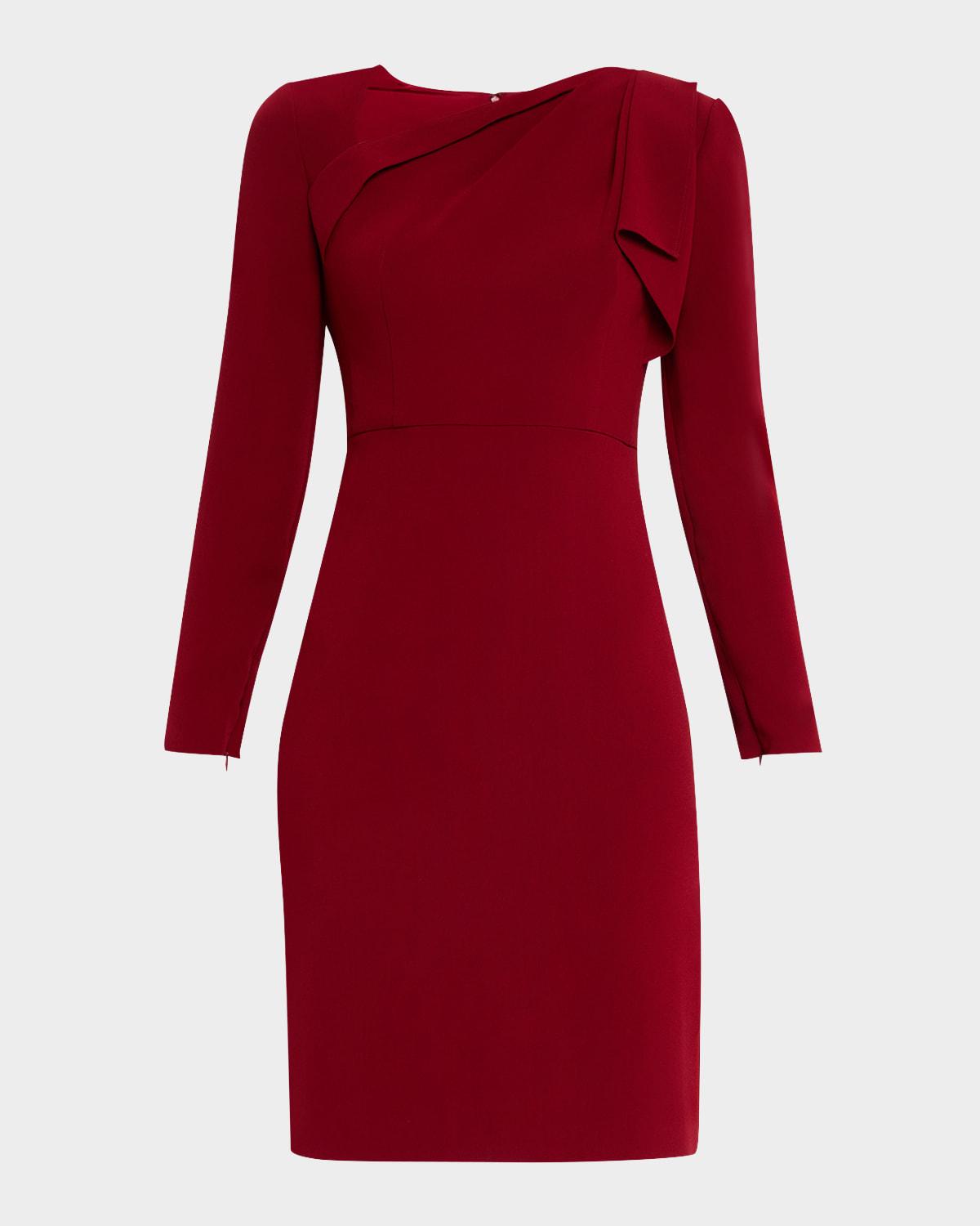shoulder-drape long-sleeve light cady dress