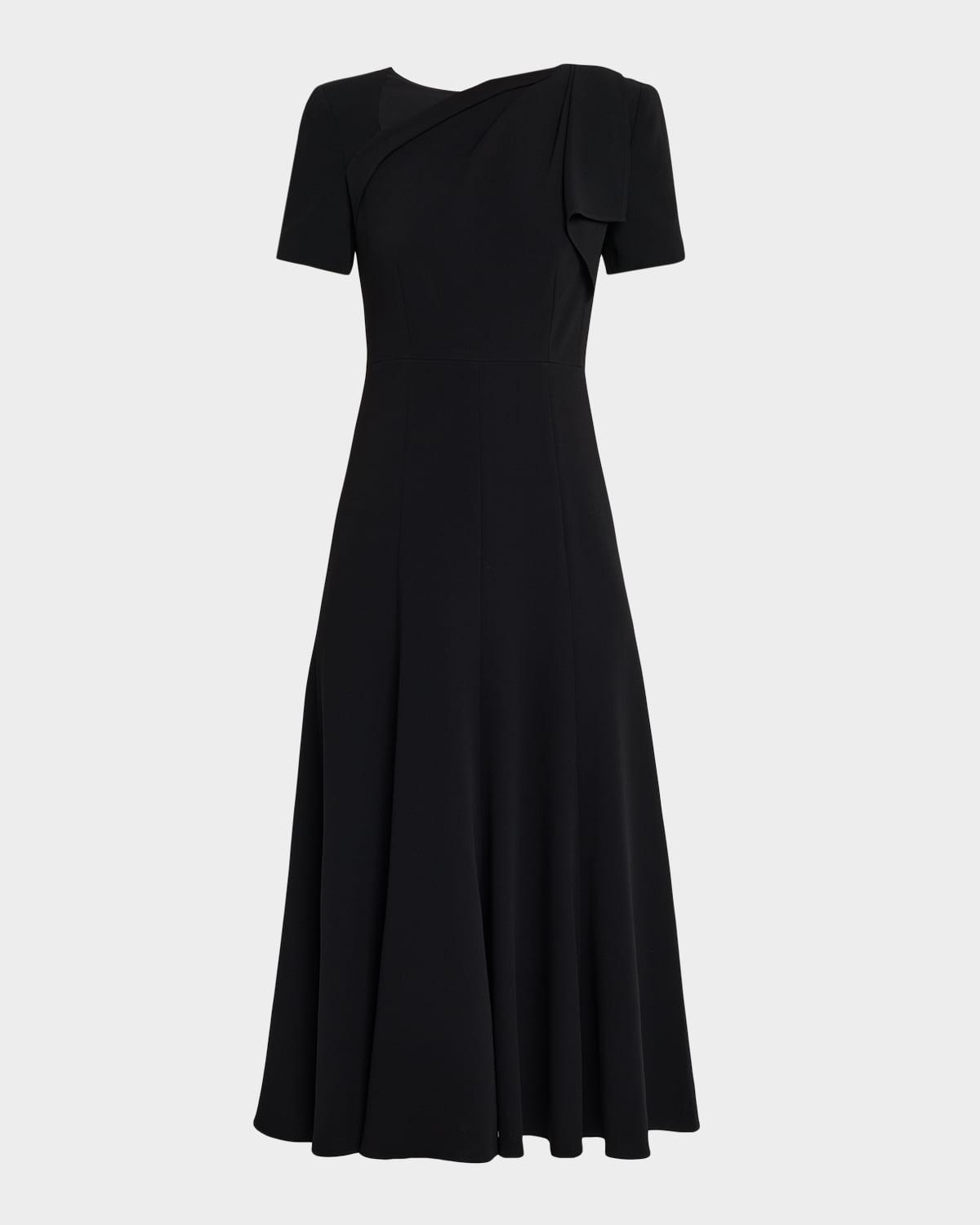 shoulder drape short-sleeve light cady midi dress