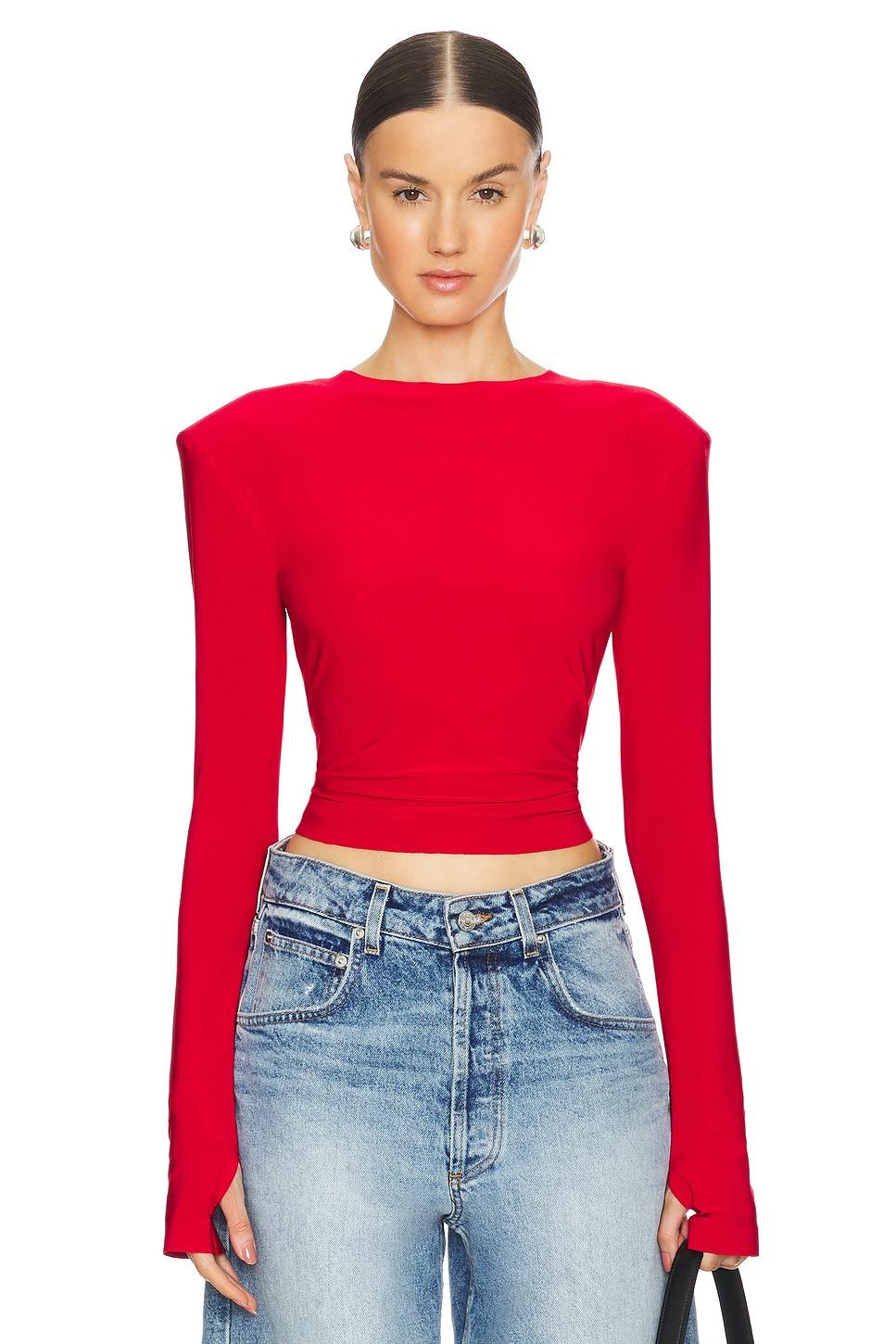 shoulder pad long sleeve crew top