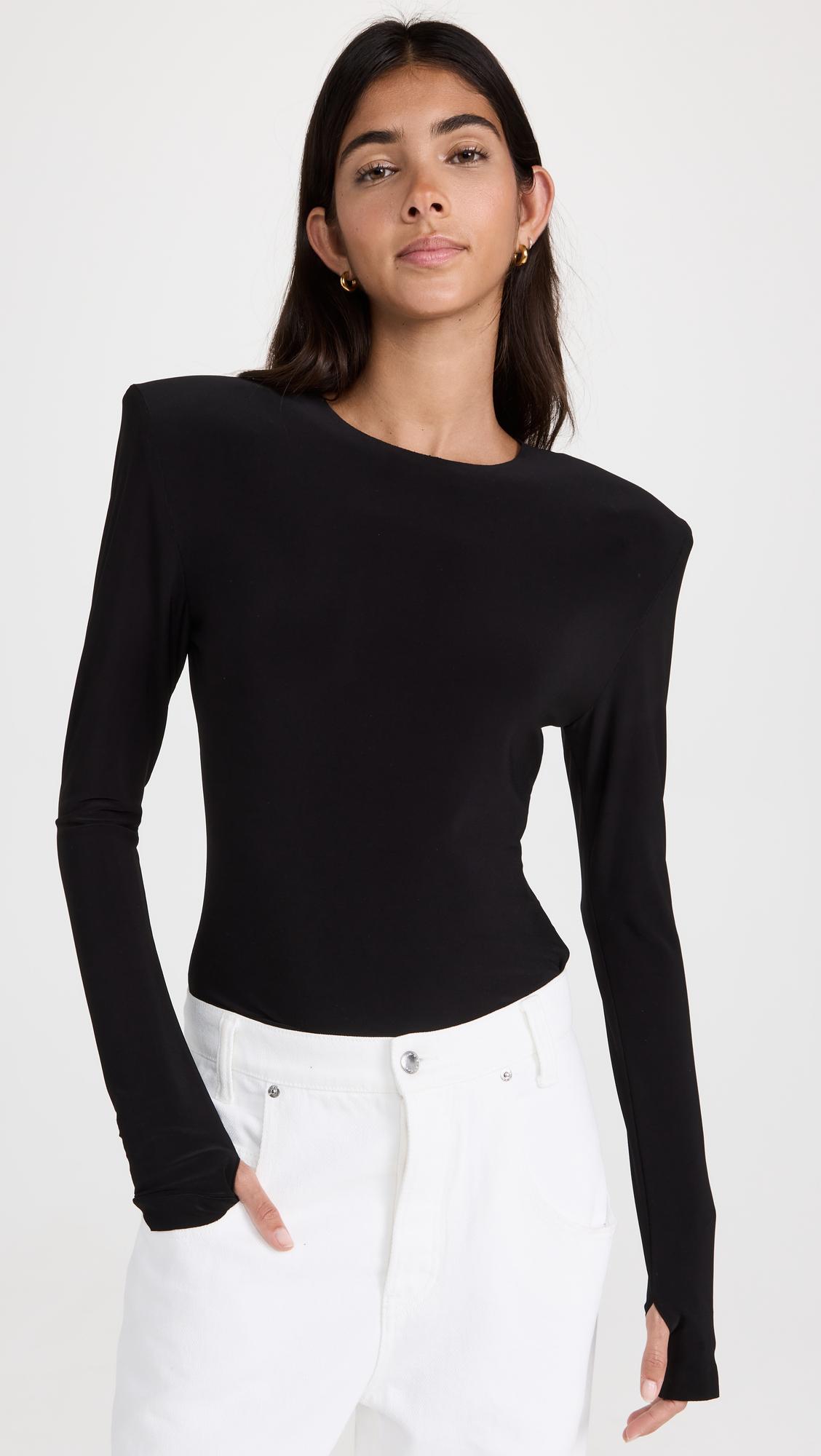 shoulder pad long sleeve crew top