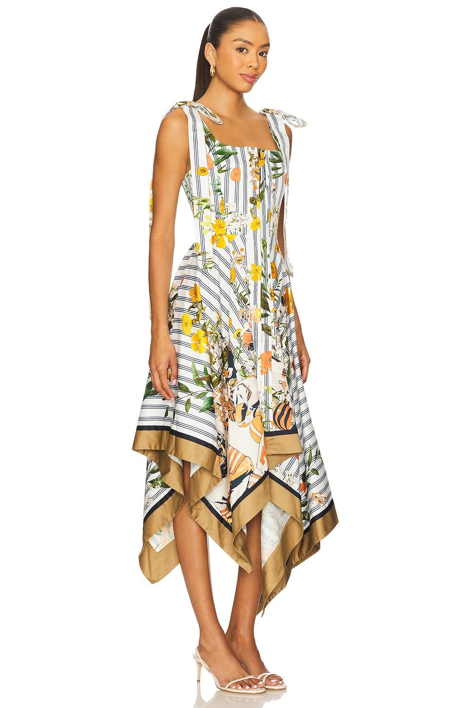 shoulder ties printed midi dress