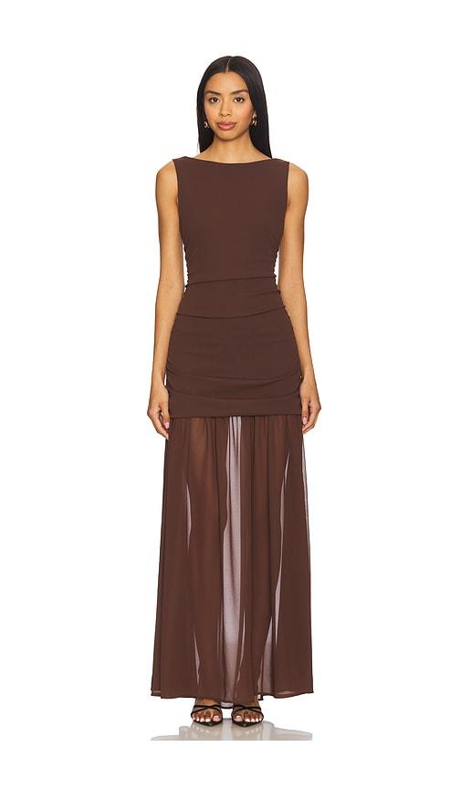 show me your mumu aria maxi dress in brown.