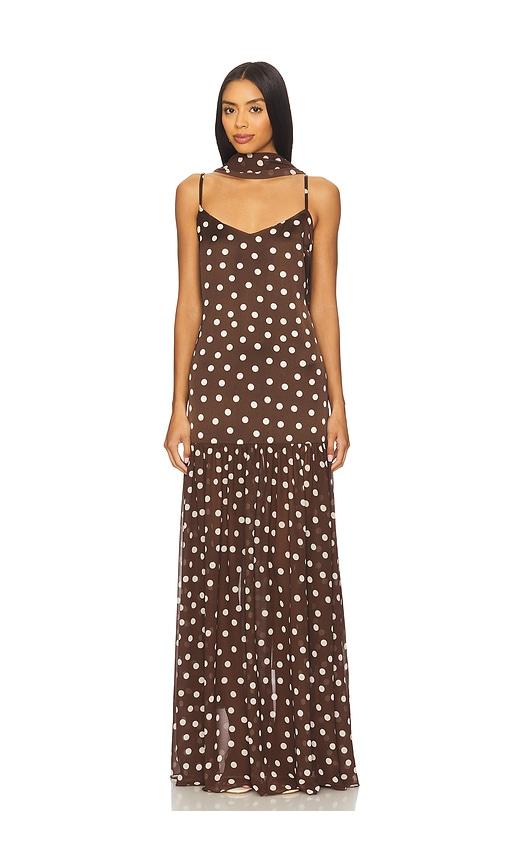 show me your mumu dalia maxi dress in brown.