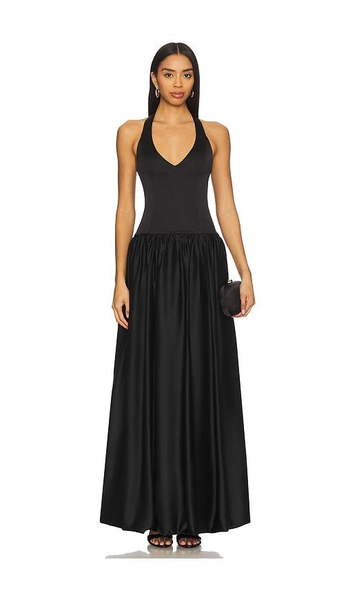 show me your mumu eliza maxi dress in black.