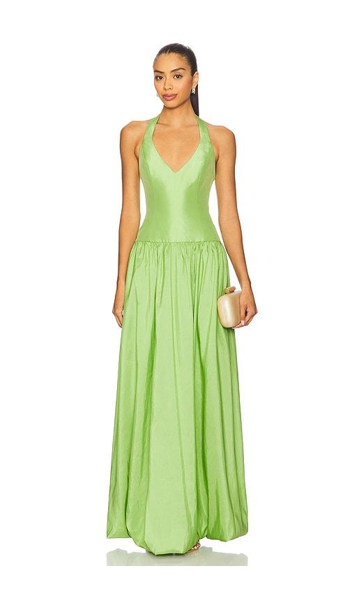 show me your mumu eliza maxi dress in green.