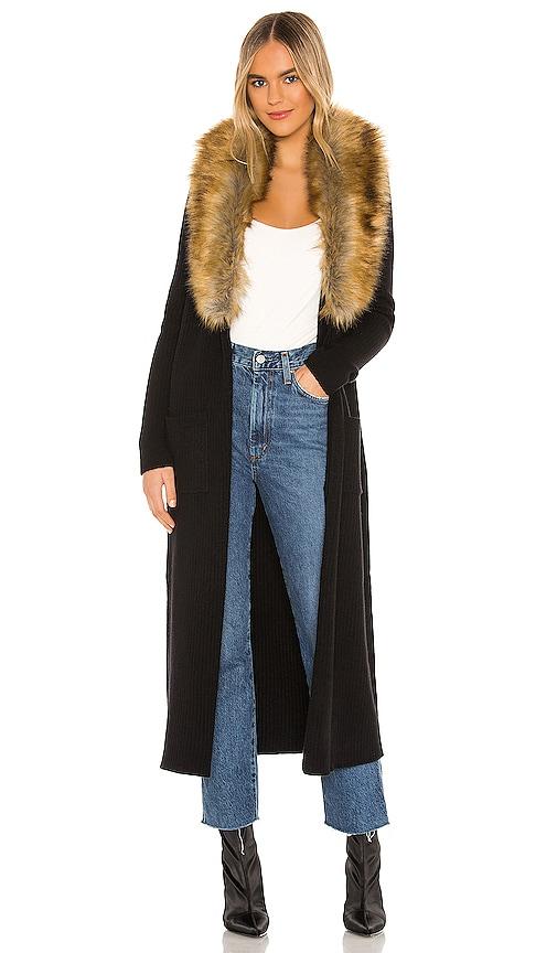 show me your mumu lombardi long cardigan with faux fur trim in black.