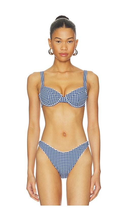 show me your mumu montauk bikini top in blue.