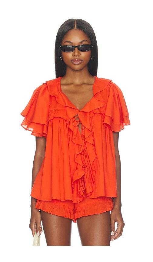 show me your mumu rosalie ruffle top in red.
