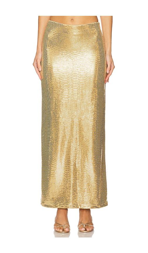 show me your mumu saturday skirt in metallic gold.