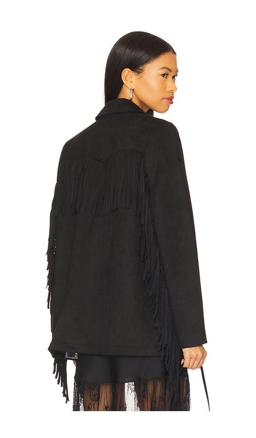 show me your mumu sierra fringe jacket in black.