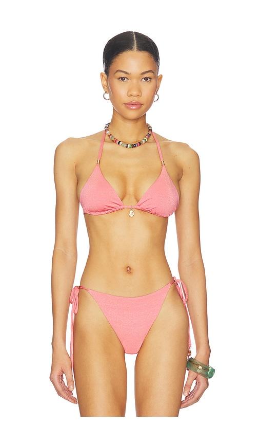 show me your mumu tides bikini top in coral.