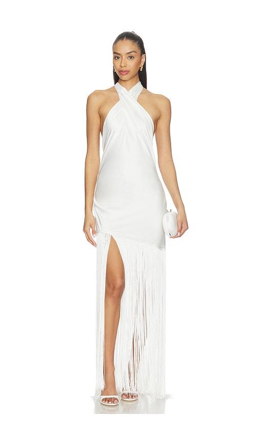 show me your mumu x revolve jasmine fringe maxi dress in ivory.
