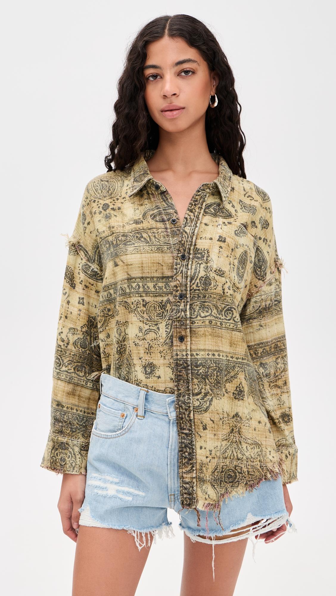 shredded seam drop neck shirt