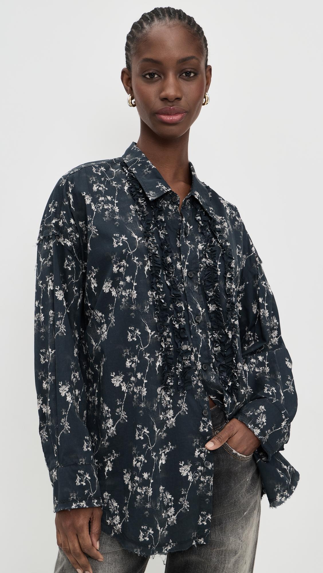 shredded seam ruffle shirt