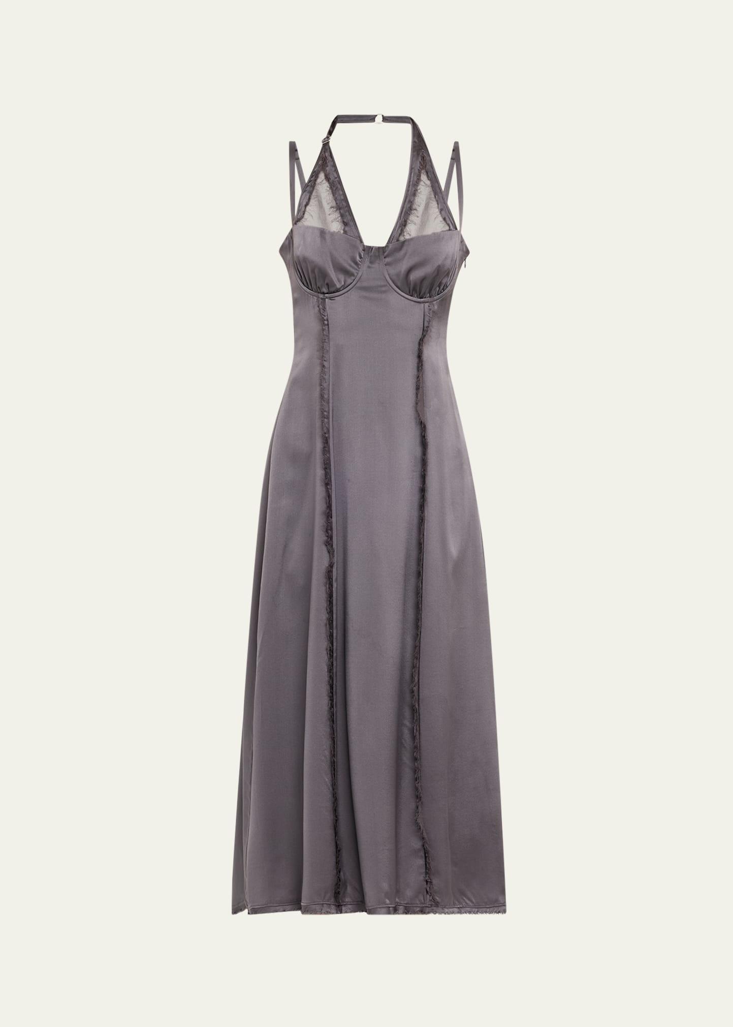 shredded silk midi dress