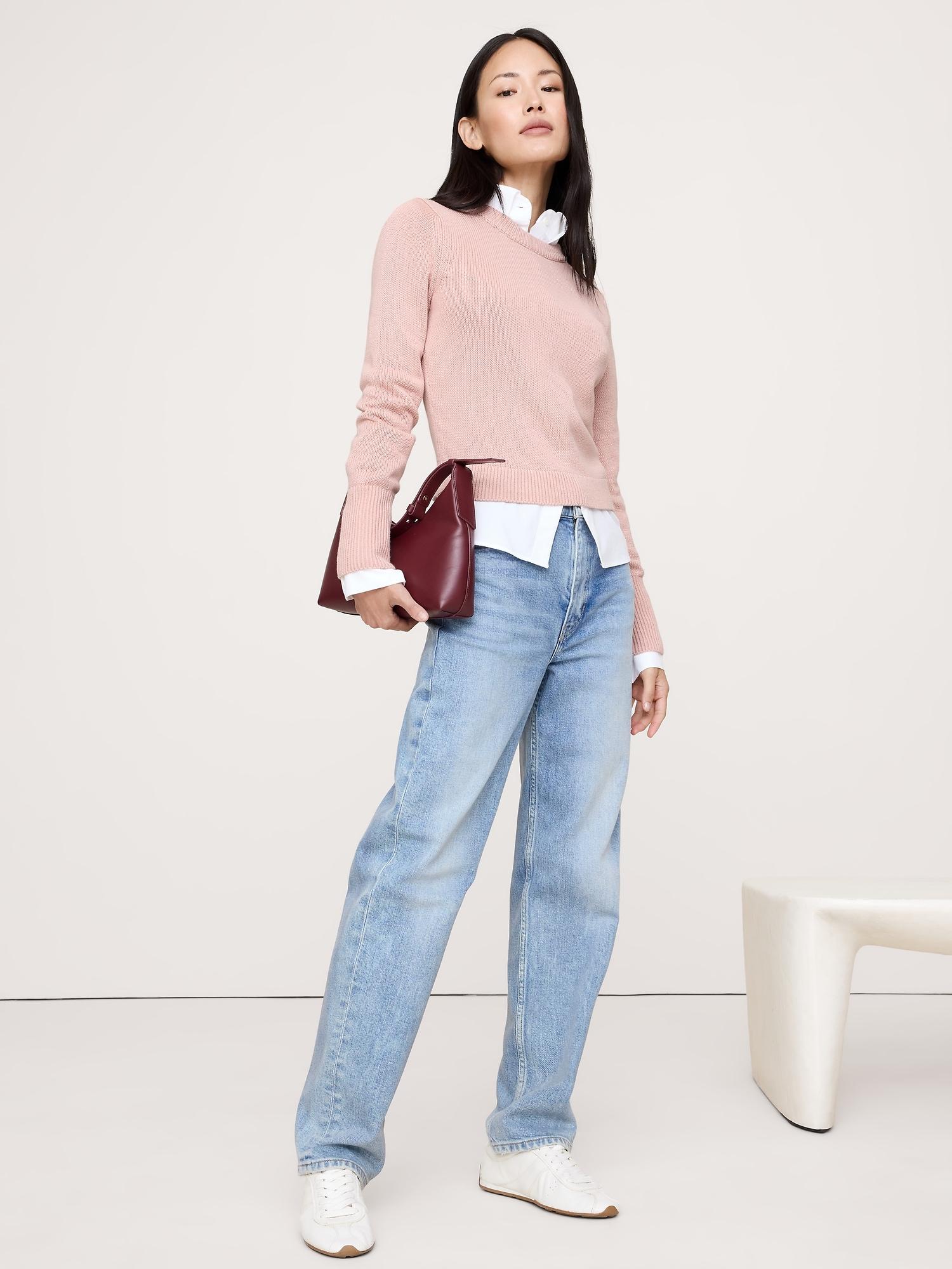 shrunken cotton-silk crew-neck sweater