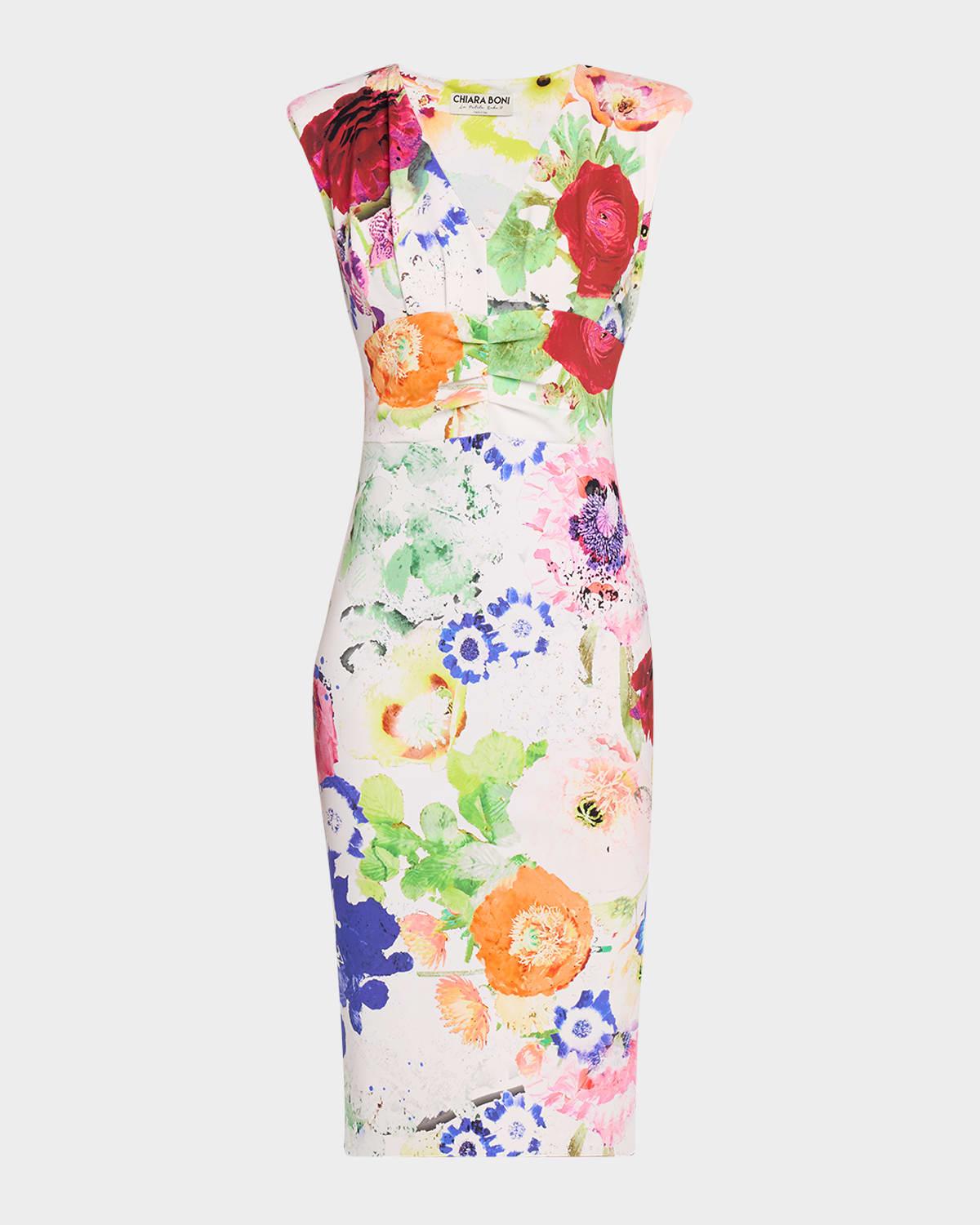 shunji floral-print bodycon midi dress