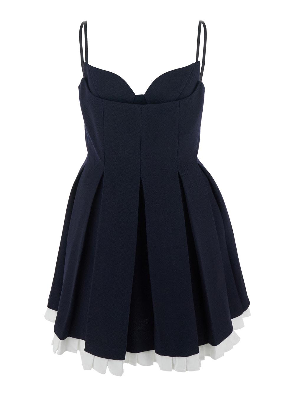 shushu/tong black pleated sleeveless dress with sweetheart neckline and contrasting hem in wool woman