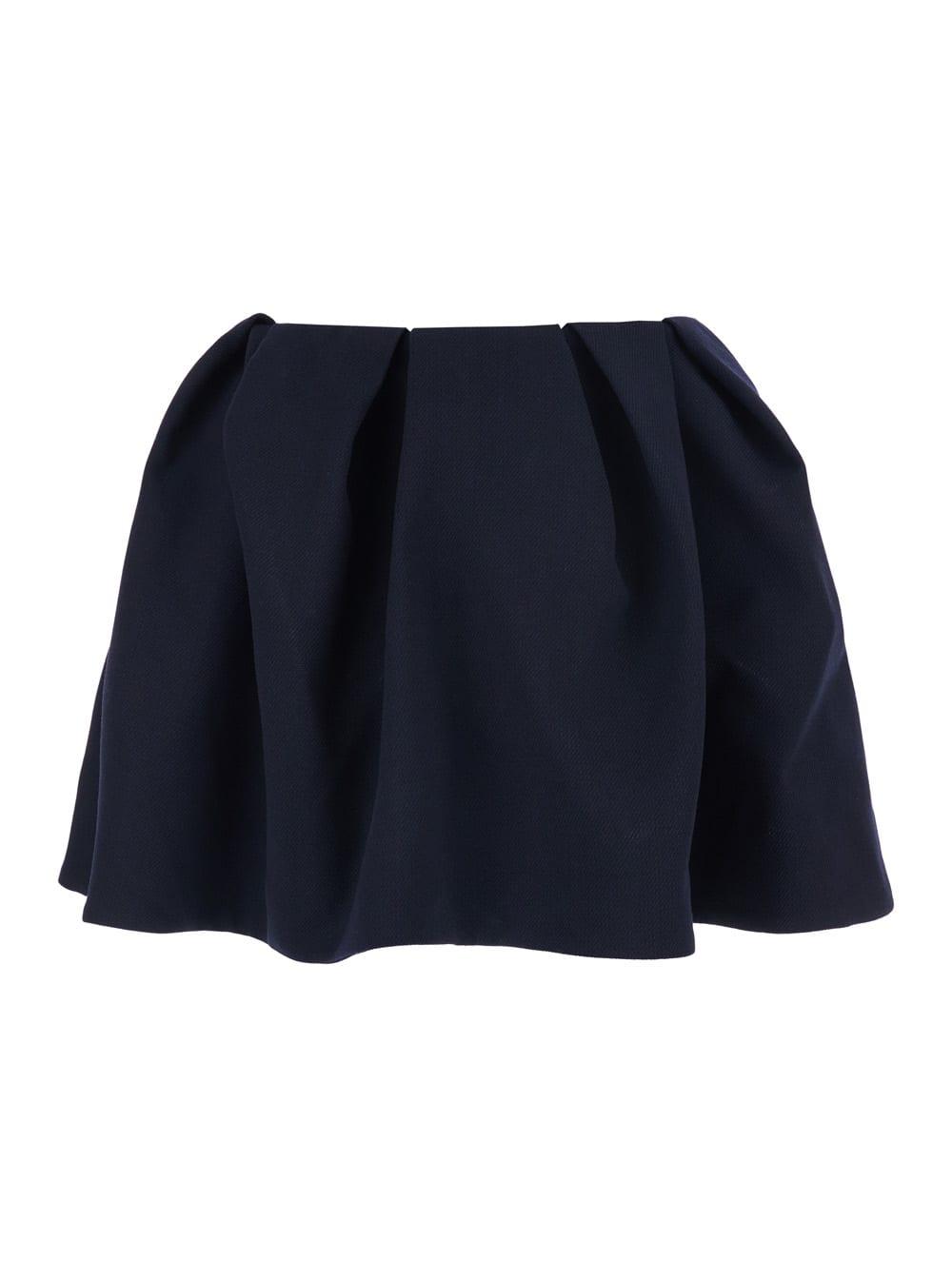 shushu/tong blue pleated miniskirt with rear concealed zip closure in wool woman