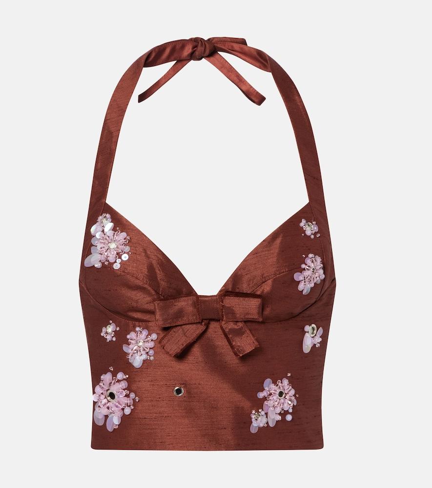shushu/tong embellished halterneck crop top
