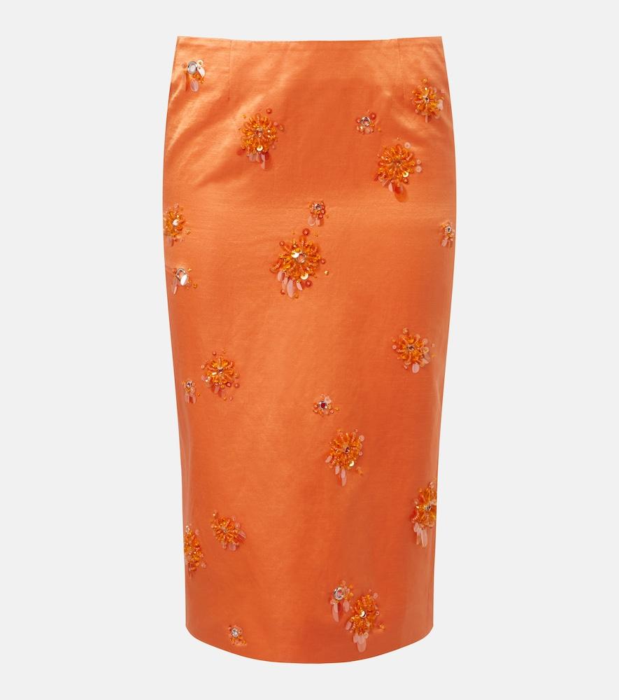 shushu/tong embellished linen and silk slip skirt
