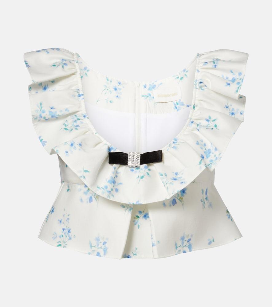 shushu/tong floral ruffled cotton and silk top