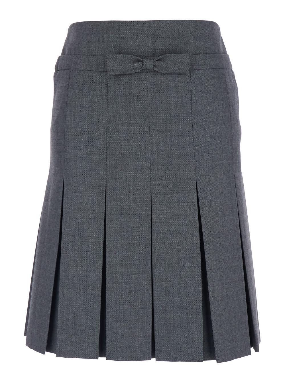 shushu/tong grey pleated skirt with bow on the front and rear concealed zip closure in cotton blend woman