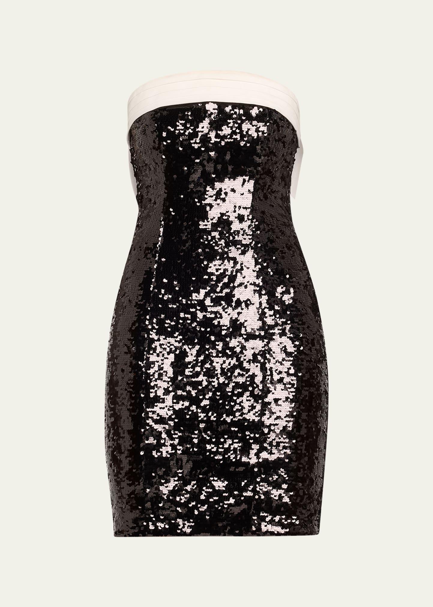sibella sequined strapless draped bow back mini dress