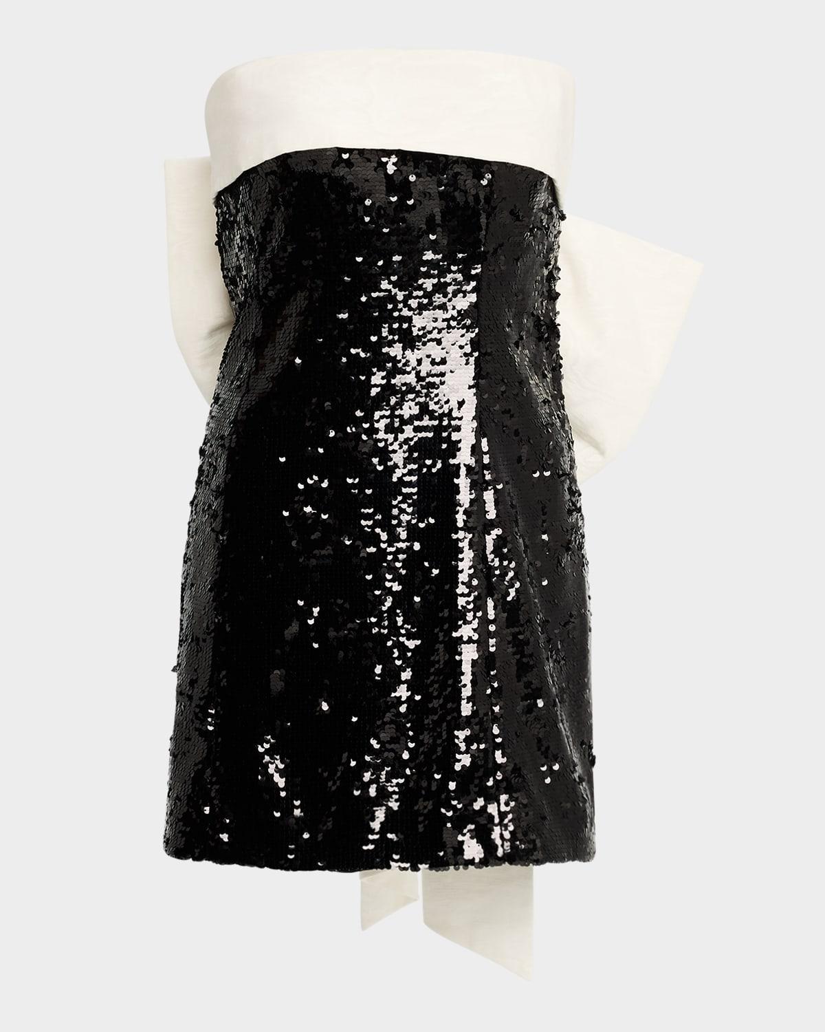 sibella sequined strapless draped bow back mini dress