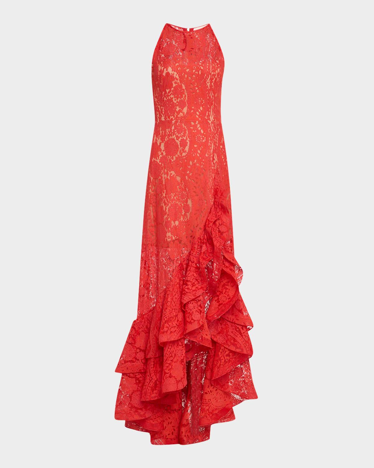 sicilia high-low ruffle lace gown