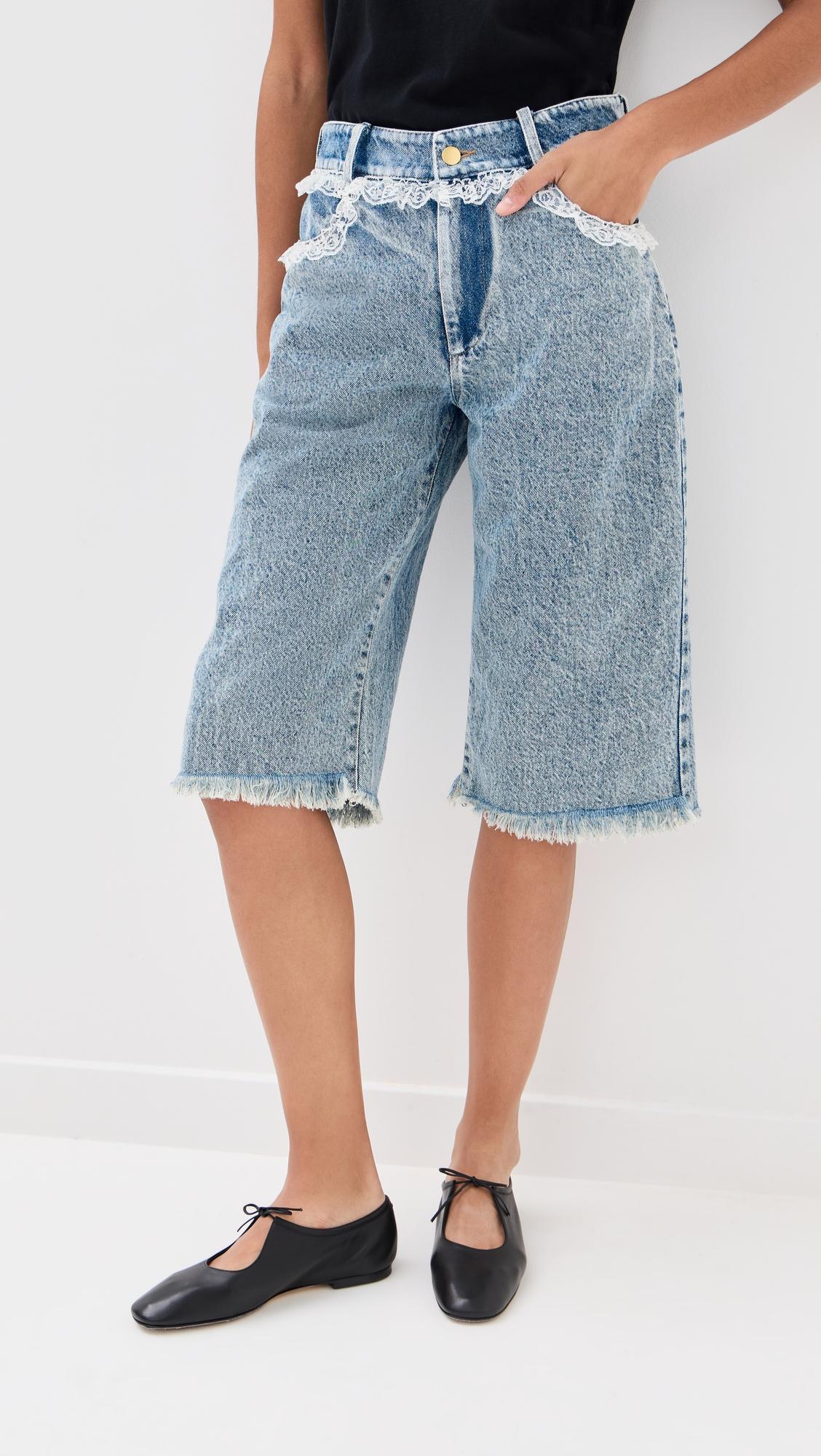 sid lace trim long jean shorts