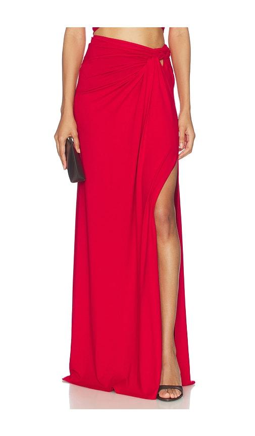 sid neigum braid skirt in red.