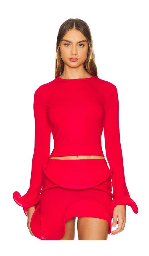 sid neigum wave sleeve top in red.