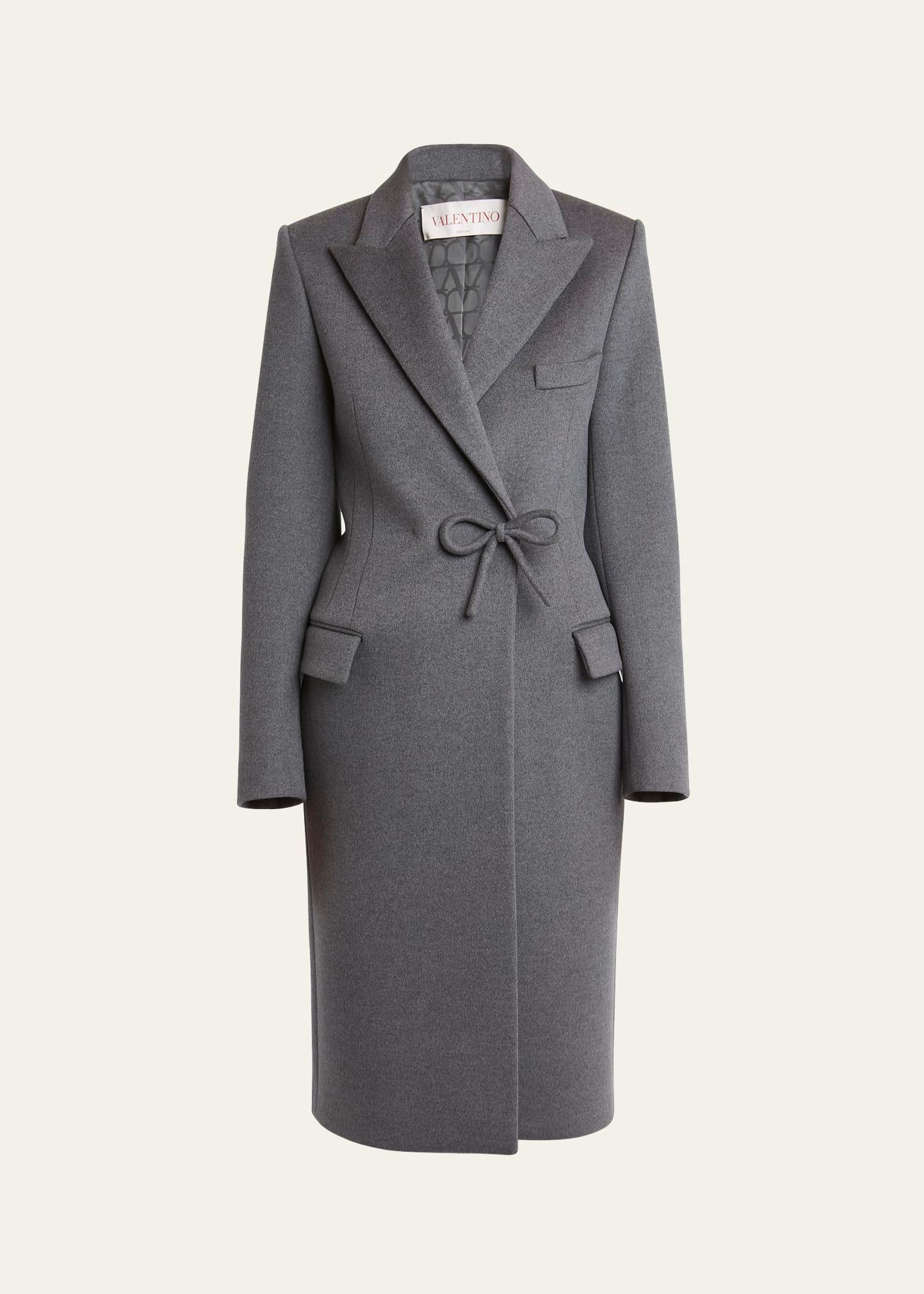 side bow double-breasted wool cashmere overcoat