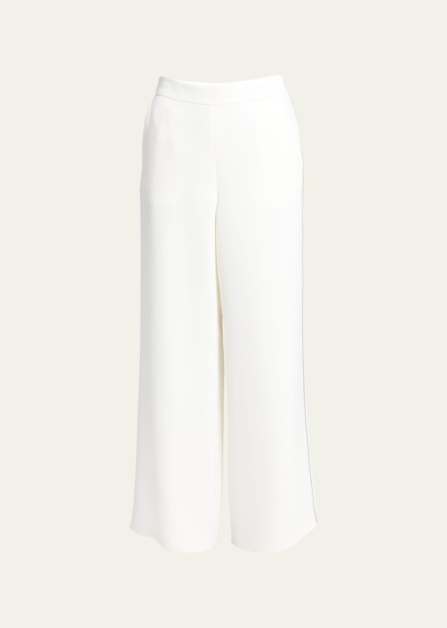 side piping wide-leg silk trousers