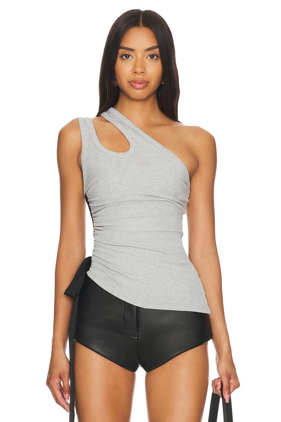 side ruched satin bow rib tank top
