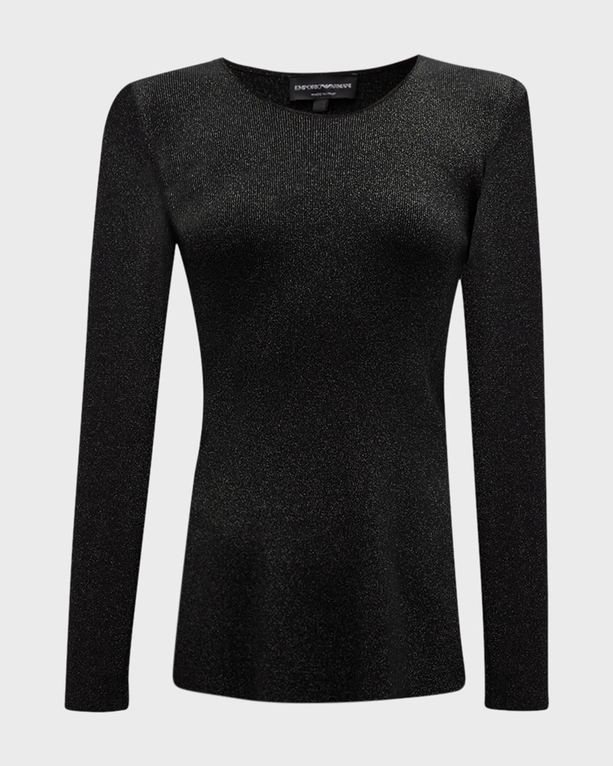 side-slit scoop-neck shimmer knit blouse